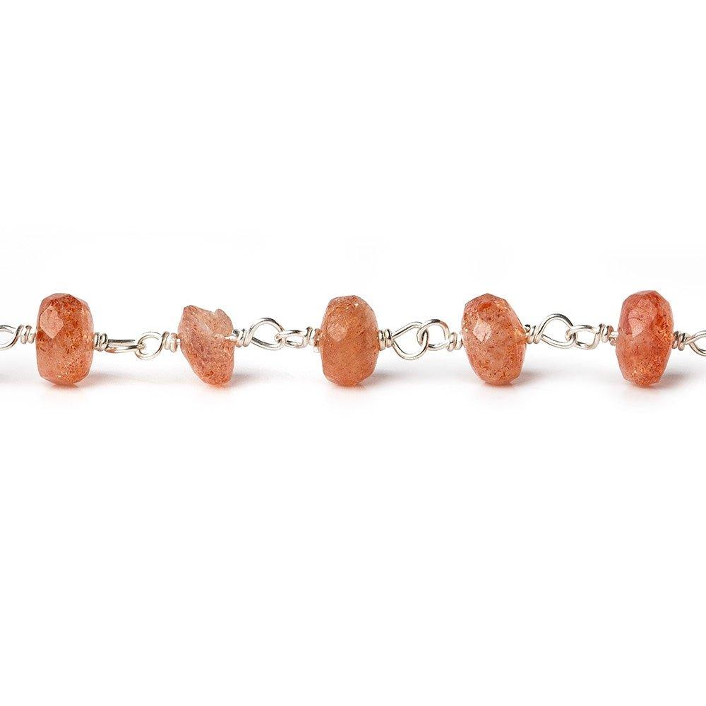 5mm Sunstone faceted rondelle Silver Chain by the foot - The Bead Traders