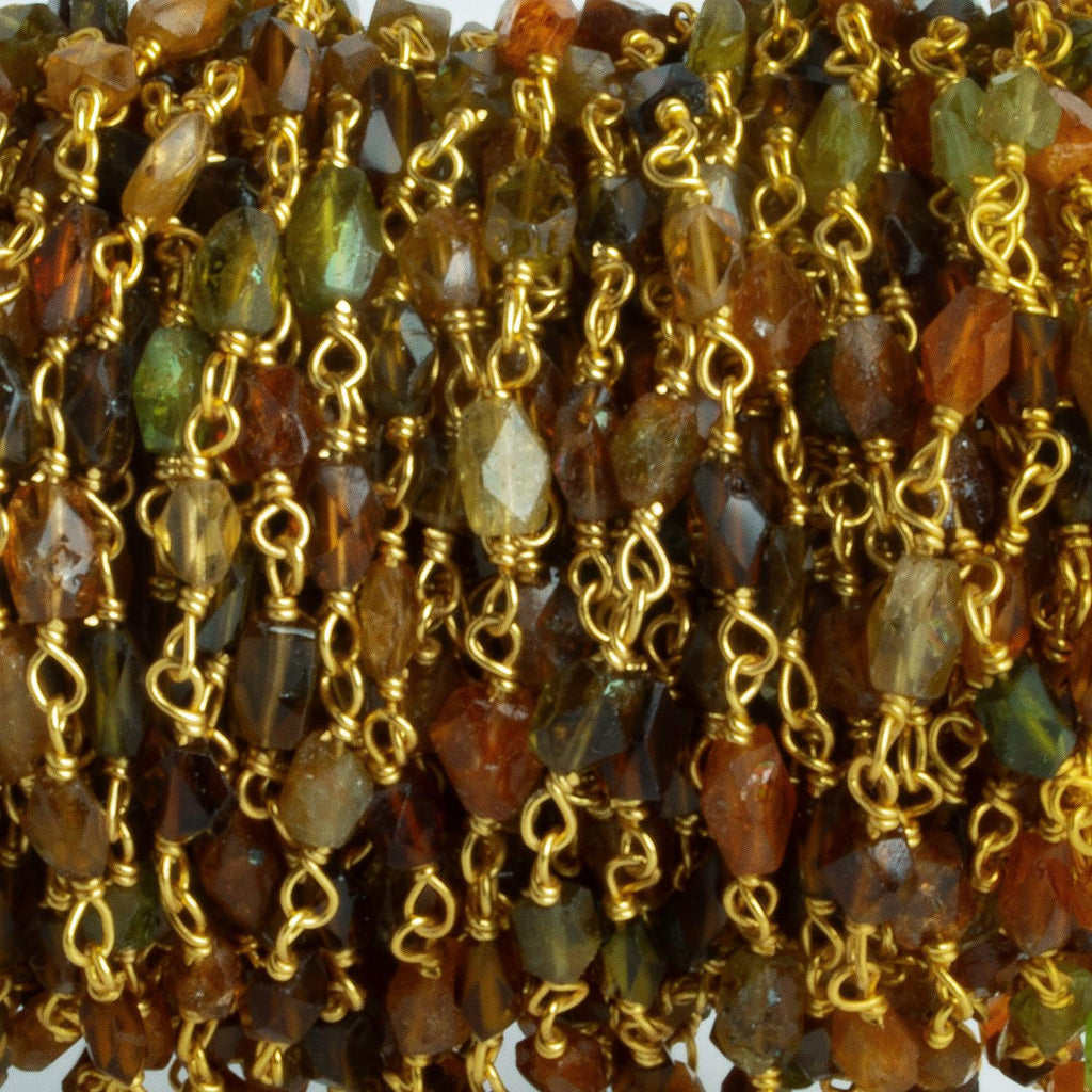 5x3mm Brown Tourmaline Faceted Nugget Gold Chain 32 beads - The Bead Traders