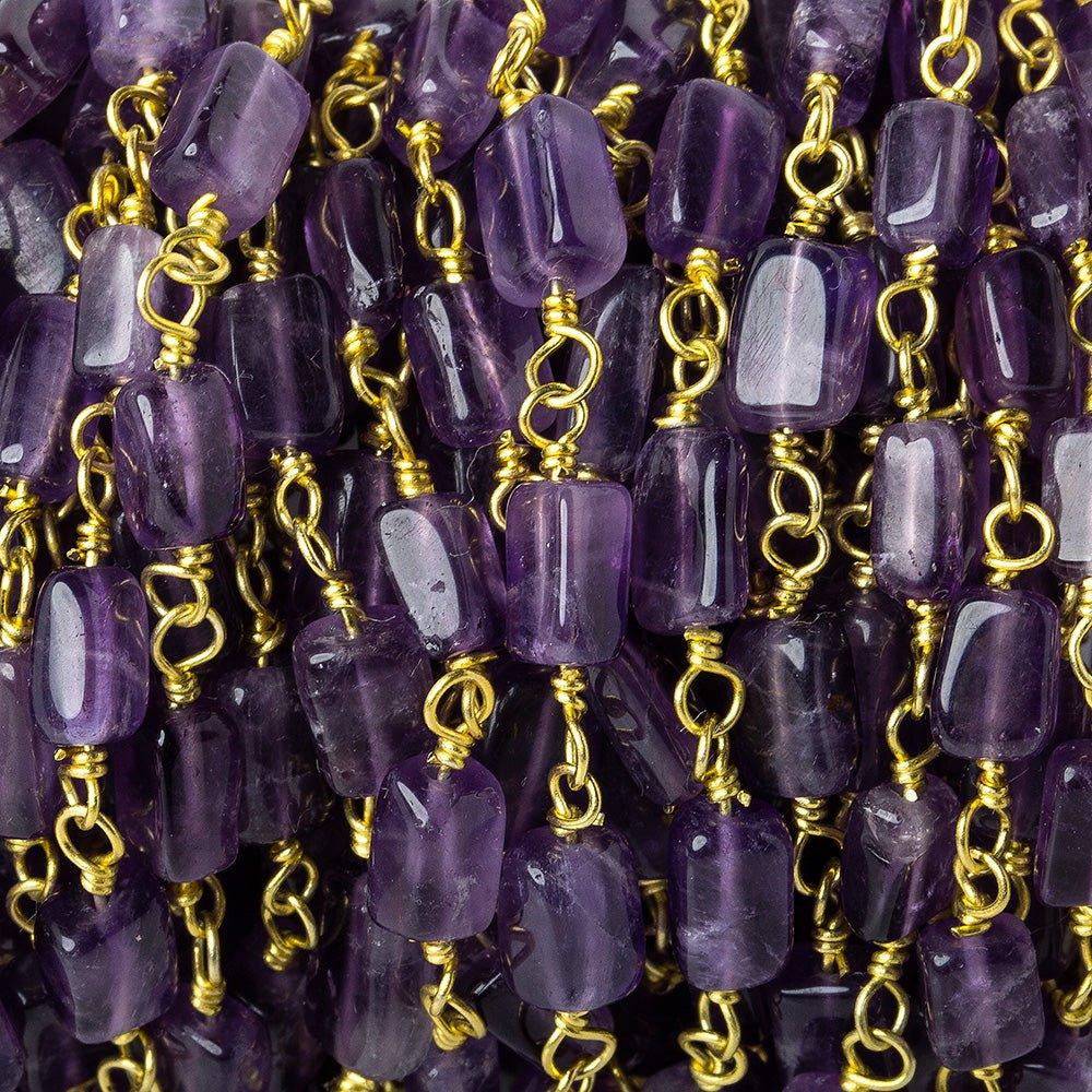 5x4-6x4mm Amethyst plain rectangle Gold plated Chain by the foot 24 beads - The Bead Traders