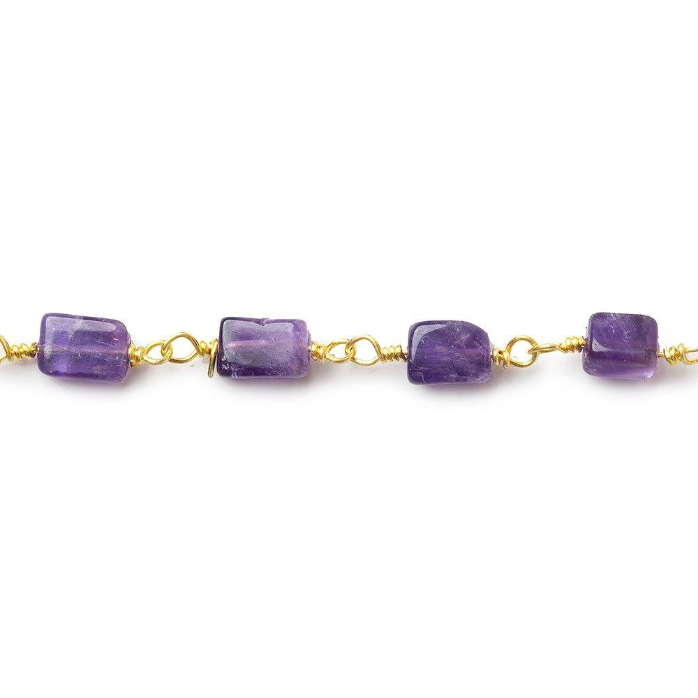 5x4-6x4mm Amethyst plain rectangle Gold plated Chain by the foot 24 beads - The Bead Traders