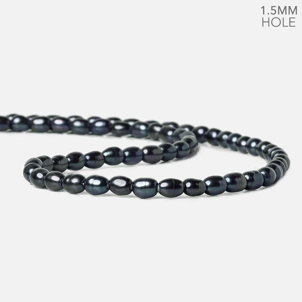 6x4mm Peacock Blue Large Hole Oval Freshwater Pearls 15 inch 64 pcs