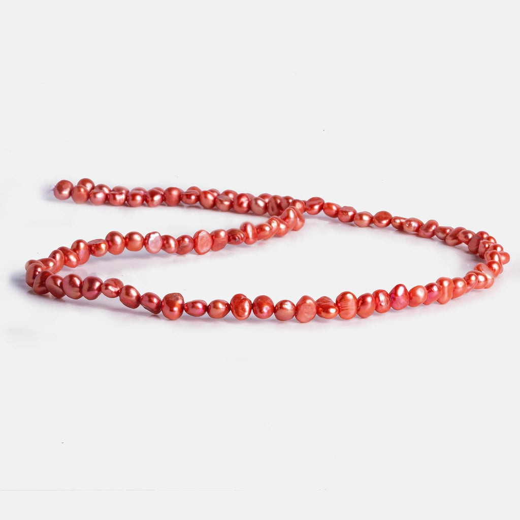 5x4mm Coral Red Baroque Pearls 15 inch 90 pieces - The Bead Traders