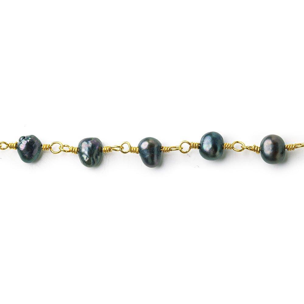 5x4mm Peacock Baroque Freshwater Pearl Gold plated Chain by the foot 28 pieces - The Bead Traders