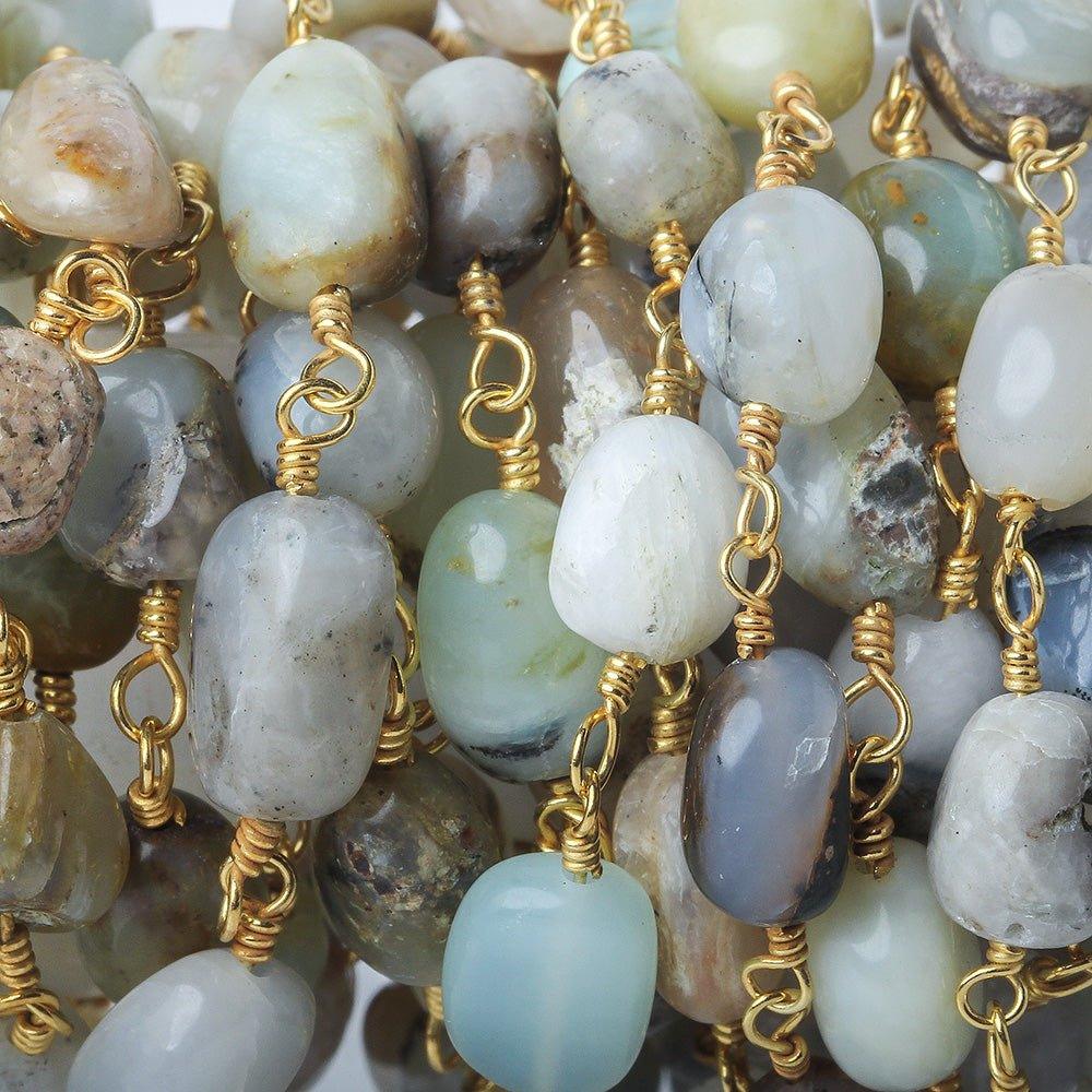 5x5-10x7mm Multi Color Peruvian Opal plain nuggets Gold plated Chain by the foot 20 pcs - The Bead Traders