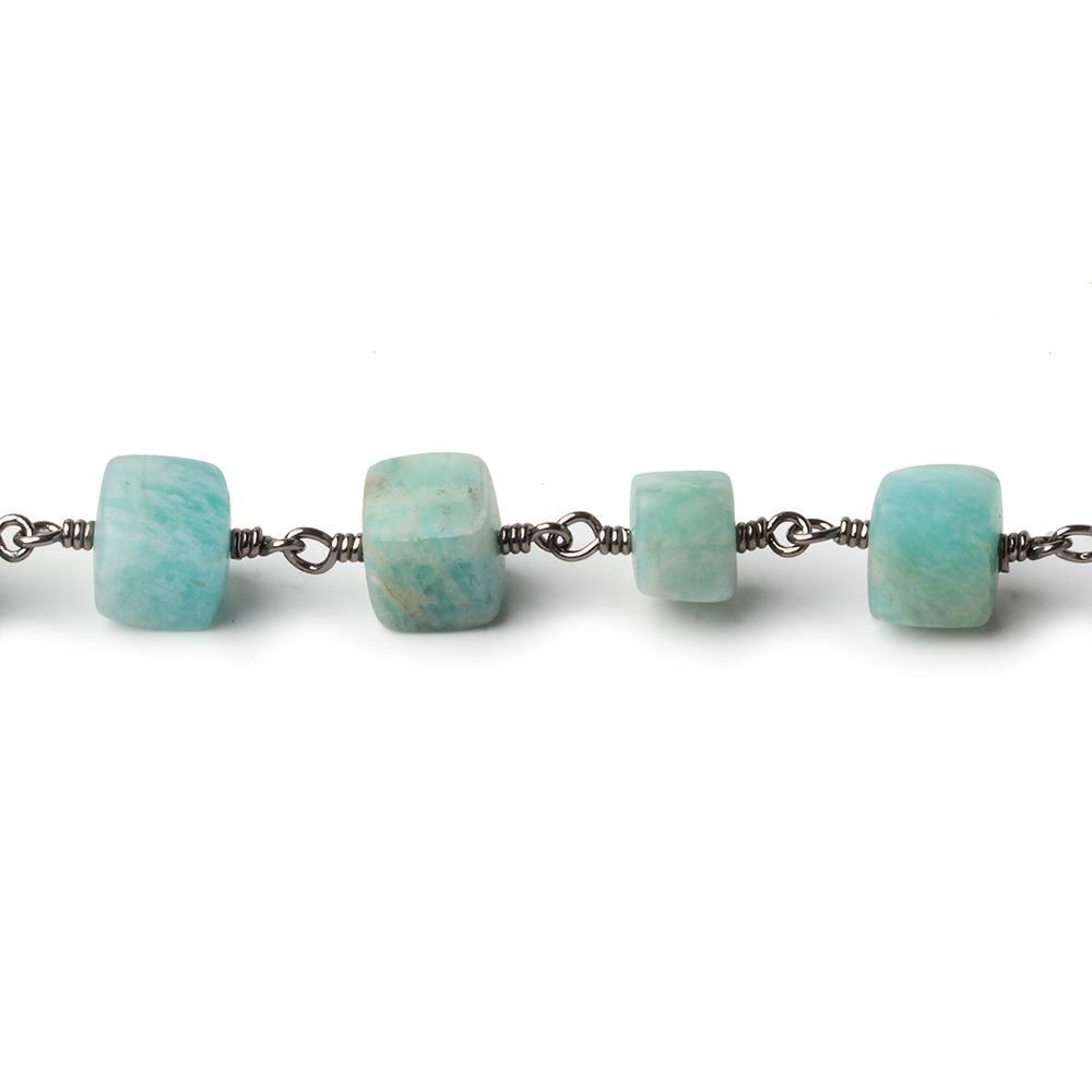 5x5-6x6mm Matte Amazonite plain cube Black Gold plated Chain by the foot 25 pcs - The Bead Traders