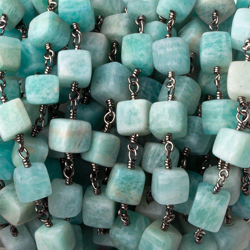 5x5-6x6mm Matte Amazonite plain cube Black Gold plated Chain by the foot 25 pcs - The Bead Traders