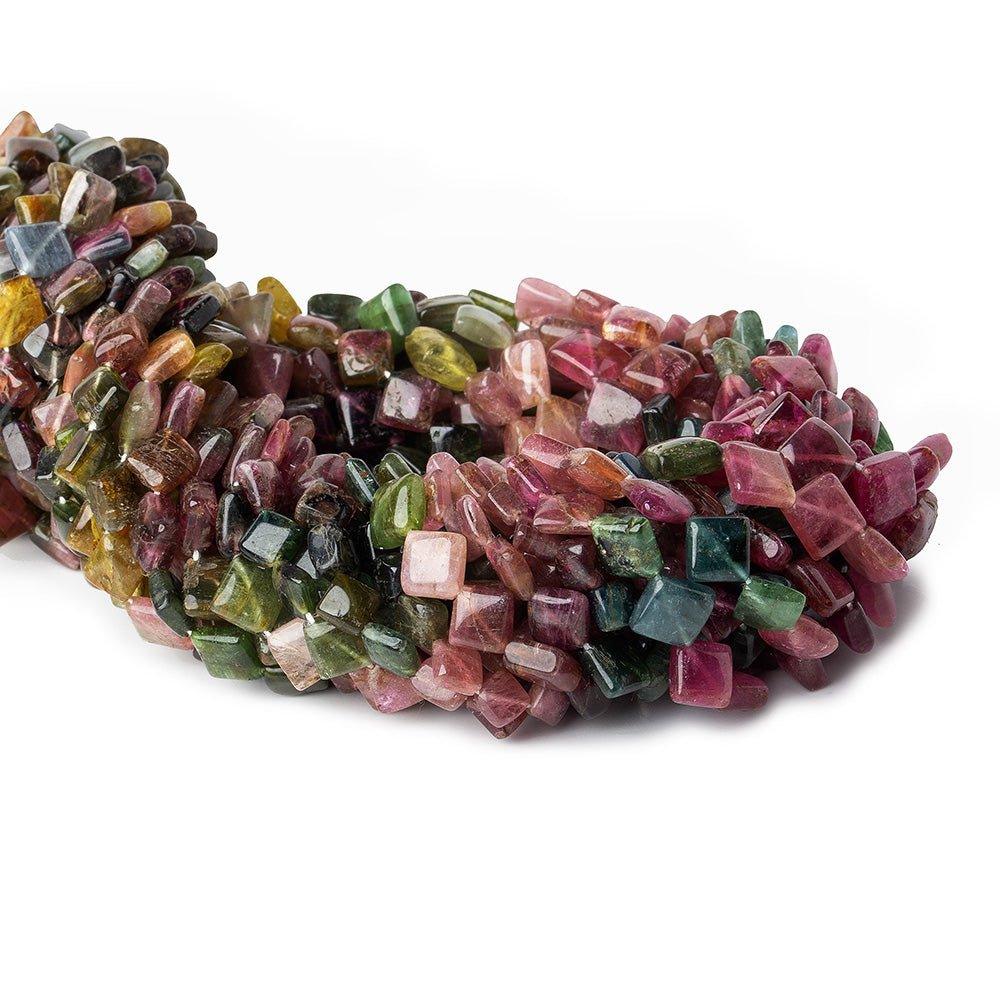 5x5-6x6mm Multi Color Tourmaline Plain Squares 47 beads 15 inch - The Bead Traders