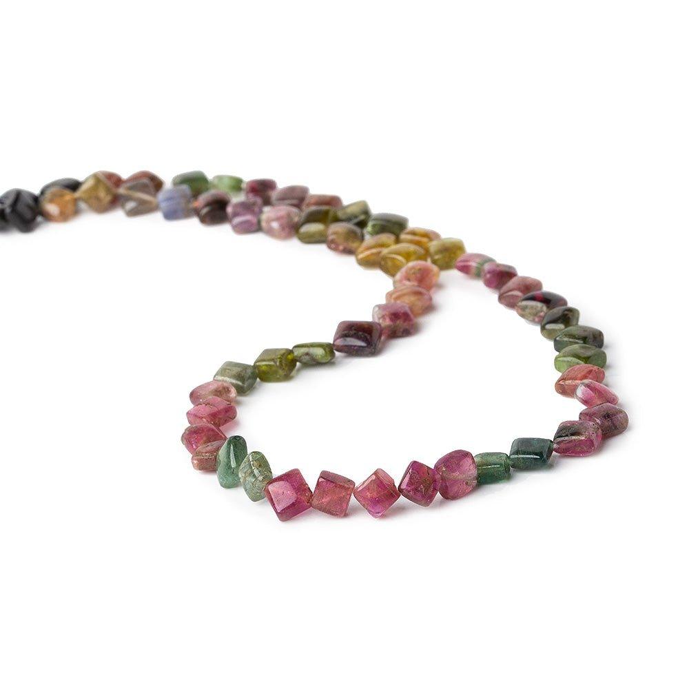 5x5-6x6mm Multi Color Tourmaline Plain Squares 47 beads 15 inch - The Bead Traders
