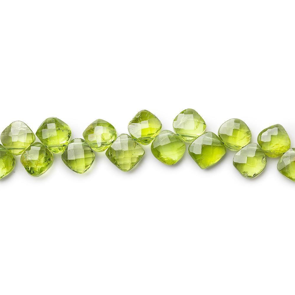 5x5-6x6mm Peridot corner drilled faceted pillow beads 7 inch 46 pieces - The Bead Traders