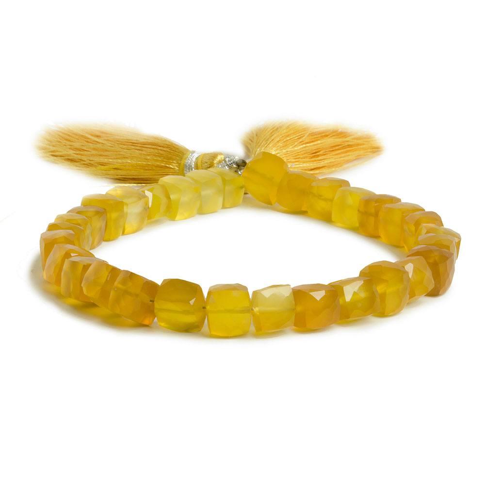 5x5-7x7mm Amber Yellow Chalcedony Faceted Cube Beads 7.5 inch 31 pieces - The Bead Traders