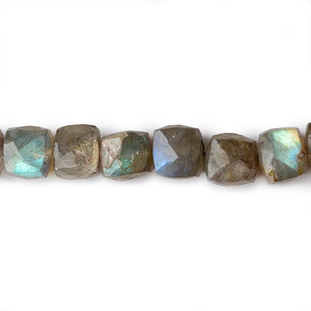 5x5-7x7mm Olive Green Labradorite faceted cube beads 8 inches 29 pieces - The Bead Traders