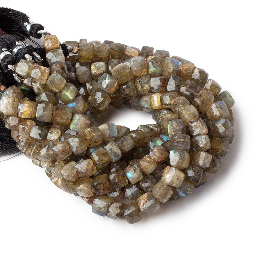 5x5-7x7mm Olive Green Labradorite faceted cube beads 8 inches 29 pieces - The Bead Traders