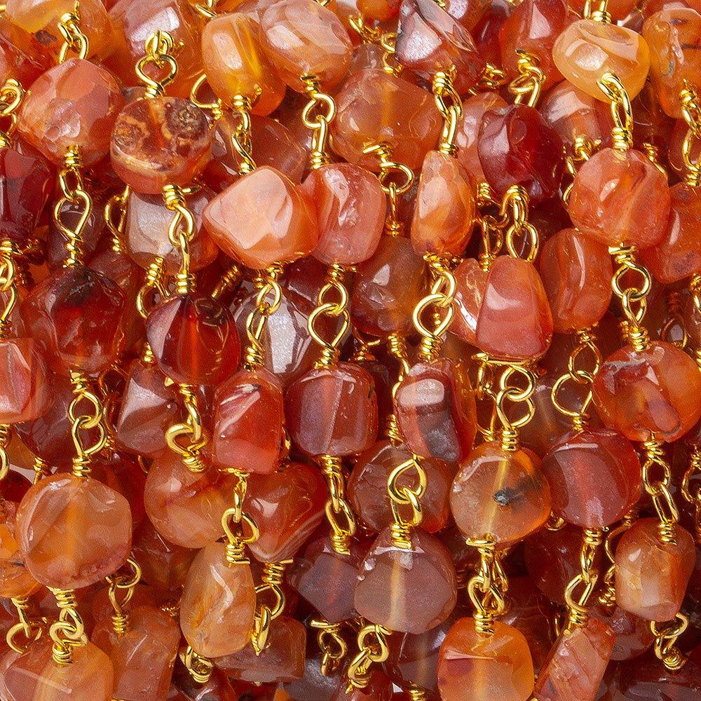 5x5-7x7mm Shaded Carnelian multi shape Gold plated Chain by the foot 30 pieces - The Bead Traders