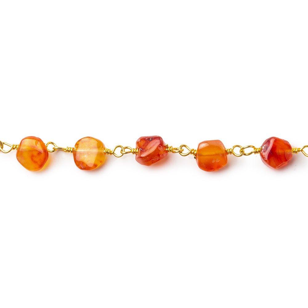 5x5-7x7mm Shaded Carnelian multi shape Gold plated Chain by the foot 30 pieces - The Bead Traders