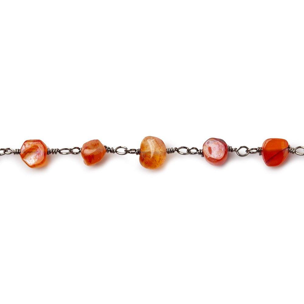 5x5mm Shaded Carnelian tumbled multi shape Black Gold plated Chain by the foot 30 pieces - The Bead Traders