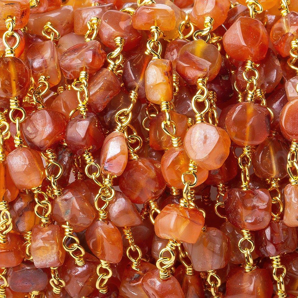 5x5mm Shaded Carnelian tumbled multi shape Gold plated Chain by the foot 30 pieces - The Bead Traders