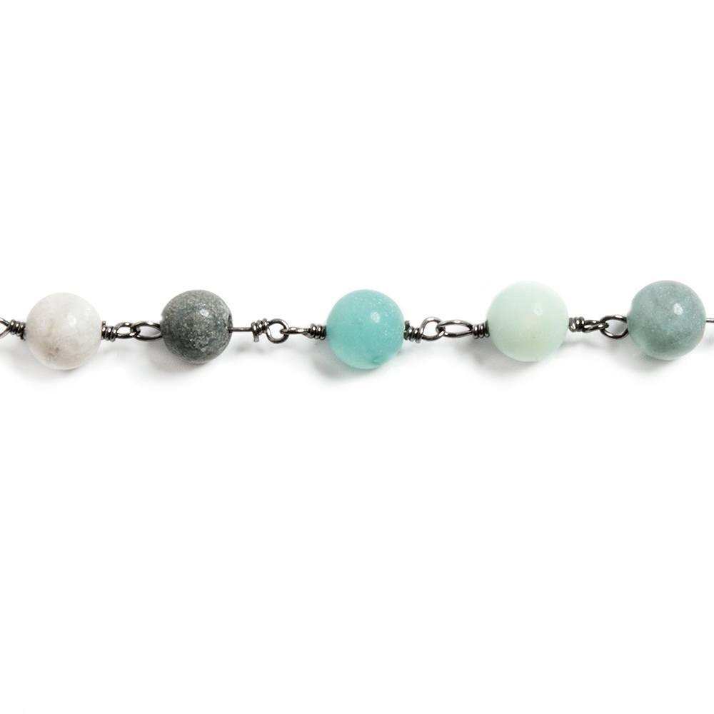 6-6.5mm Amazonite plain round Black Gold plated Chain by the foot 24 beads - The Bead Traders
