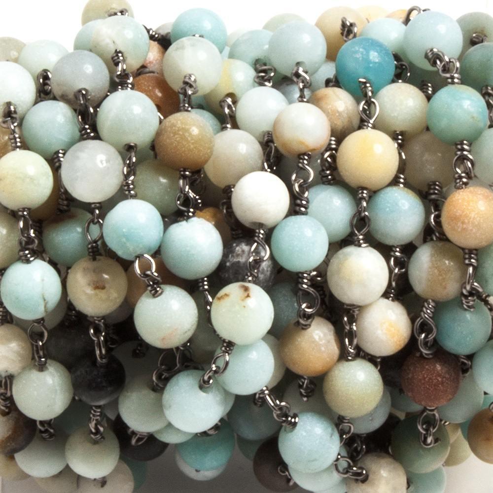 6-6.5mm Amazonite plain round Black Gold plated Chain by the foot 24 beads - The Bead Traders