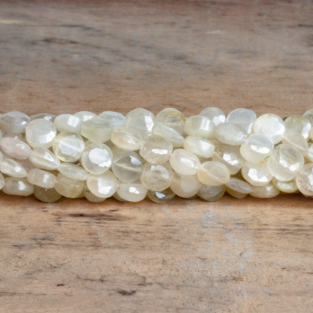 6-6.5mm Mystic Moonstone & Rutilated Quartz faceted coins 12.5 inch 48 Beads - The Bead Traders