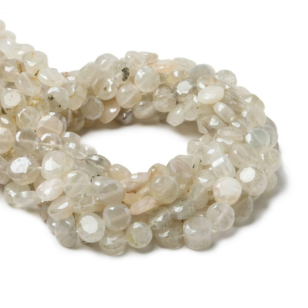 6-6.8mm Mystic Rutilated Quartz & Moonstone faceted coins 12.5 inch 48 Beads - The Bead Traders