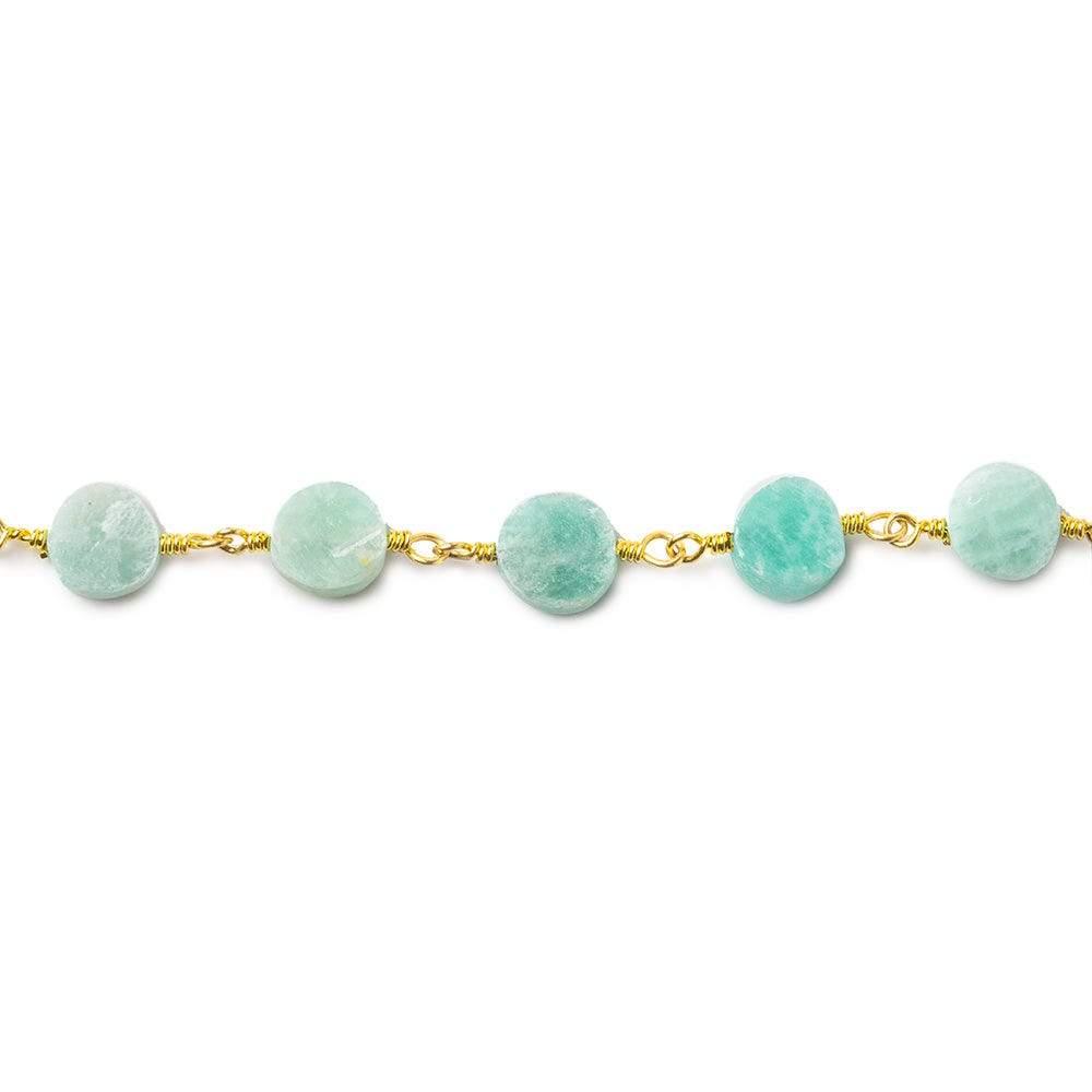 6-7mm Amazonite plain coin Gold plated Chain by the foot 22 beads - The Bead Traders