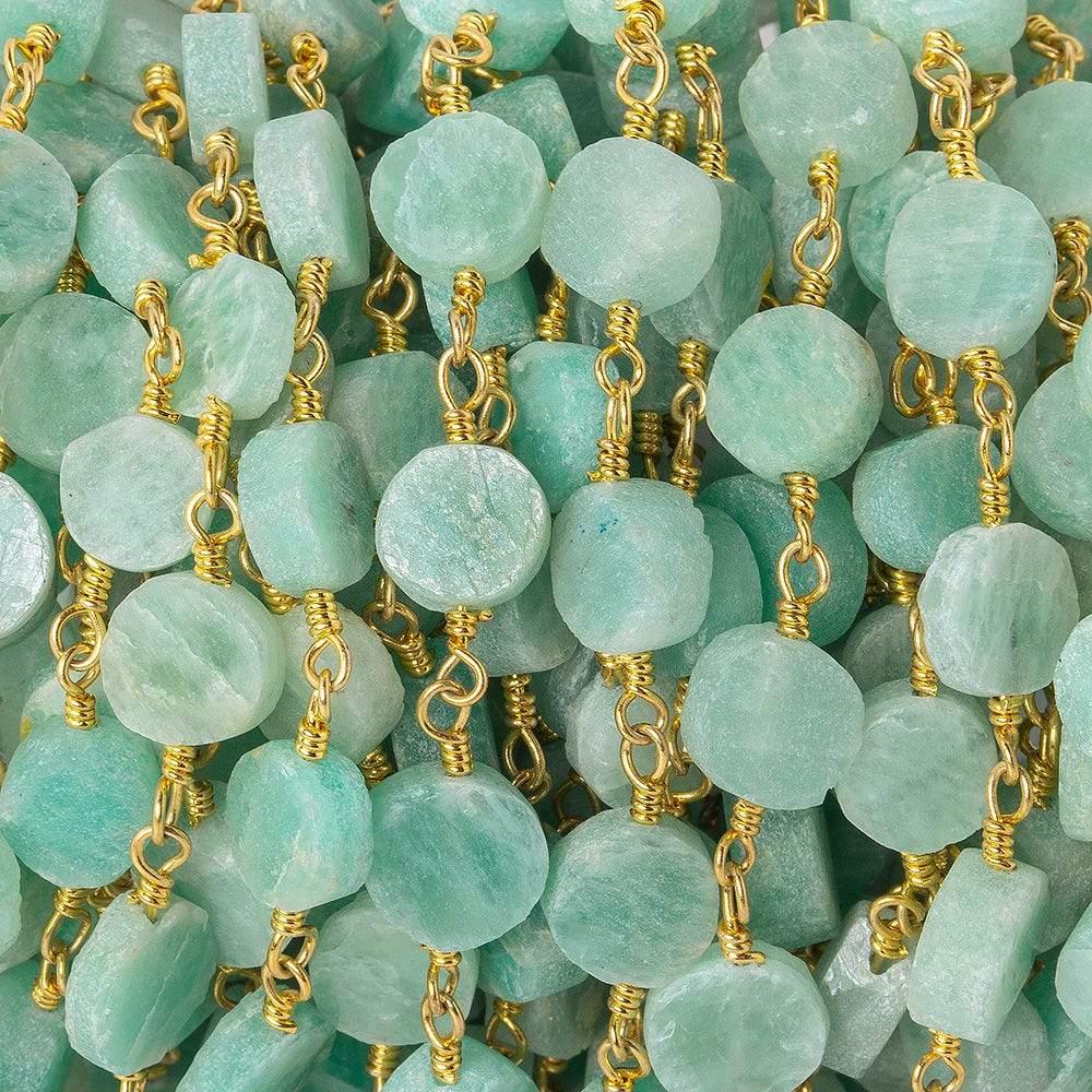 6-7mm Amazonite plain coin Gold plated Chain by the foot 22 beads - The Bead Traders