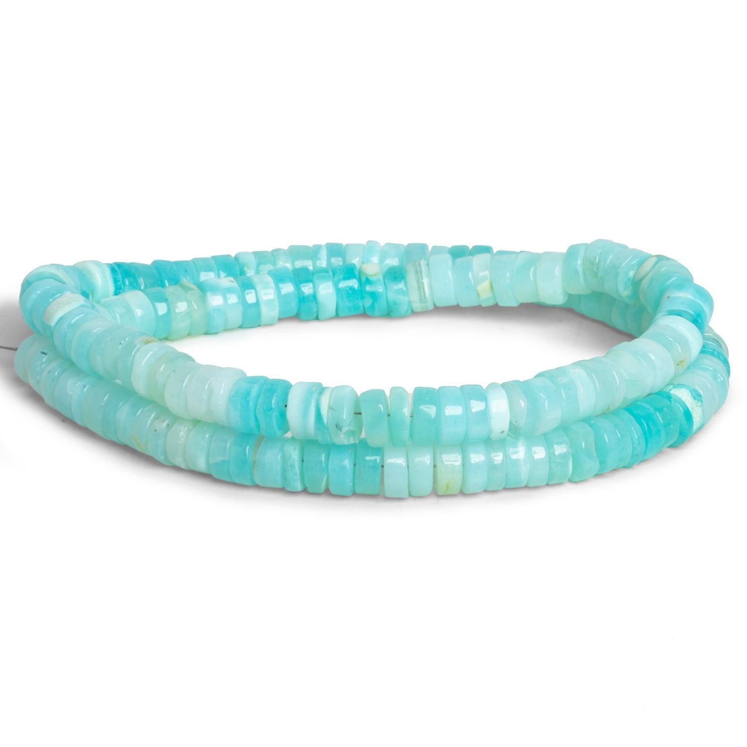 6-7mm Blue Opal Plain Heishis 16 inch 140 beads - The Bead Traders