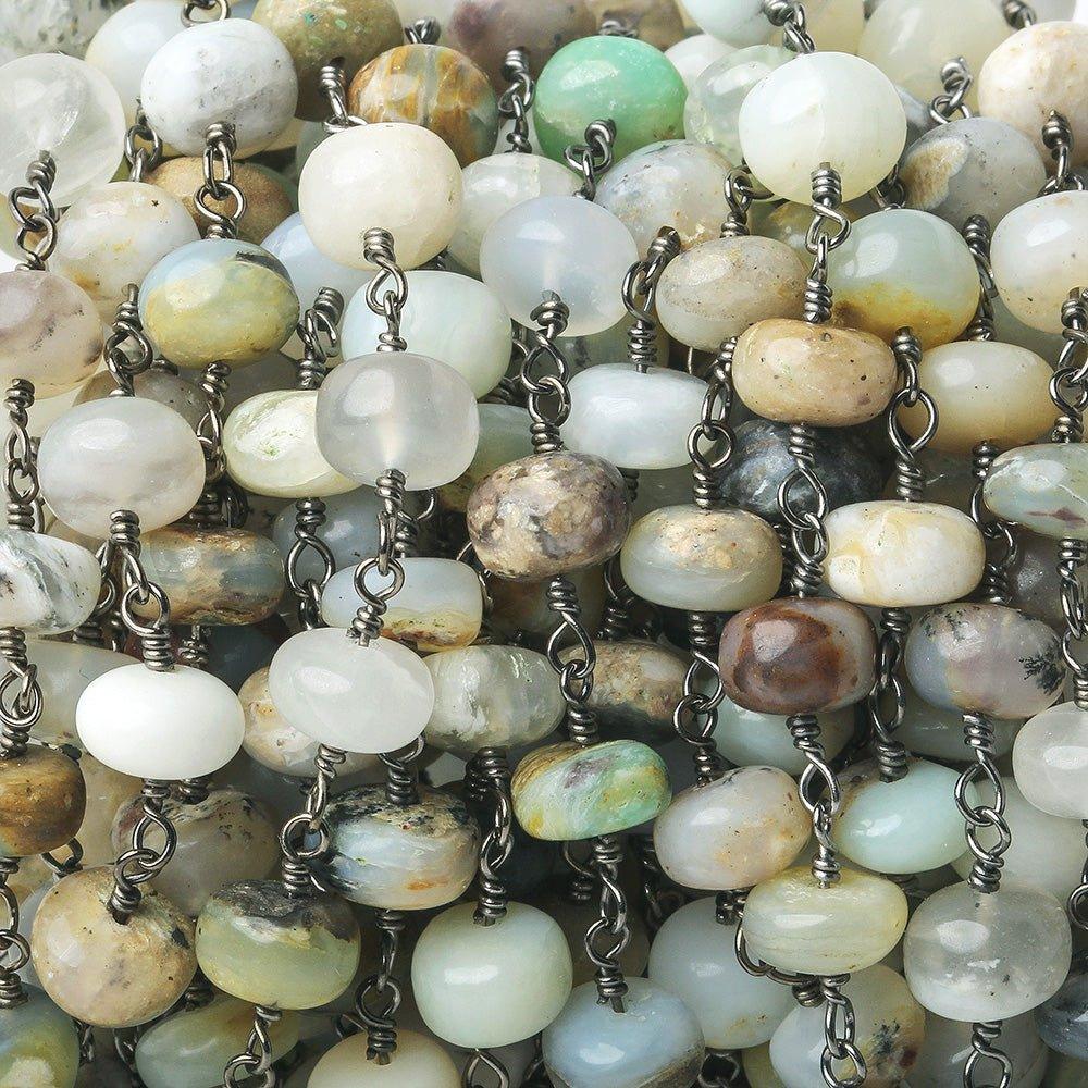6-7mm Blue Peruvian Opal Plain Rondelle Black Gold plated Chain by the foot - The Bead Traders