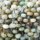 6-7mm Blue Peruvian Opal Plain Rondelle Black Gold plated Chain by the foot - The Bead Traders