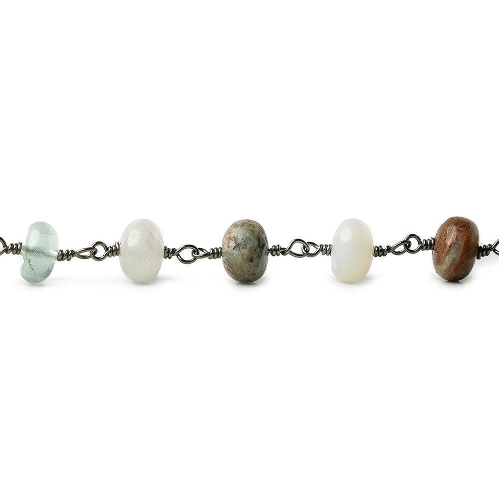 6-7mm Blue Peruvian Opal Plain Rondelle Black Gold plated Chain by the foot - The Bead Traders
