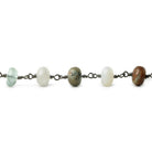6-7mm Blue Peruvian Opal Plain Rondelle Black Gold plated Chain by the foot - The Bead Traders