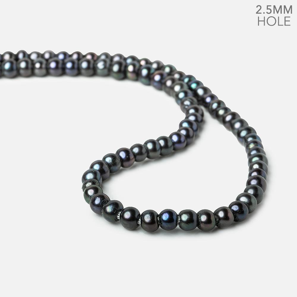 6-7mm Dark Navy Silver Off Round 2.5mm Large Hole Freshwater Pearl 75 beads - The Bead Traders