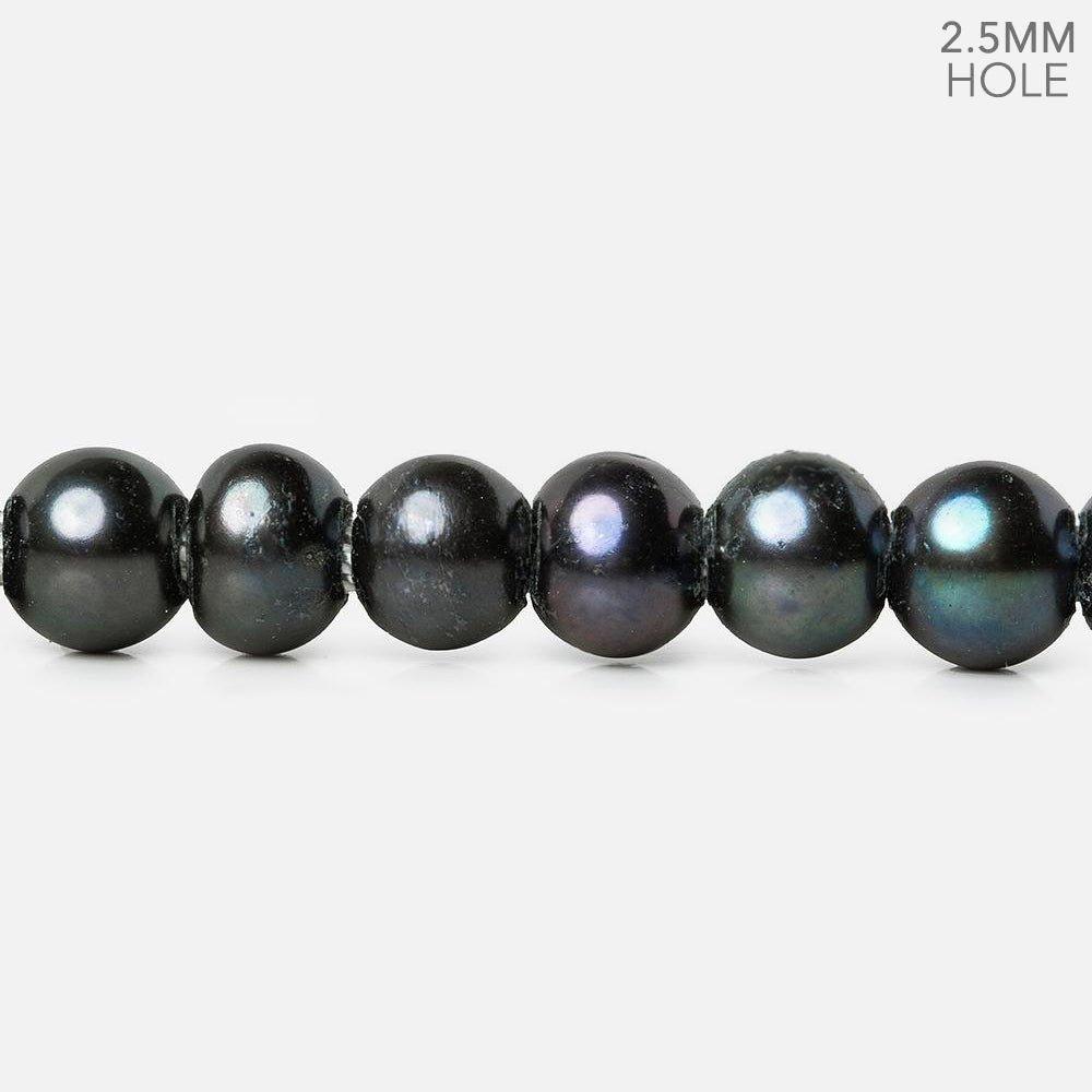 6-7mm Dark Navy Silver Off Round 2.5mm Large Hole Freshwater Pearl 75 beads - The Bead Traders