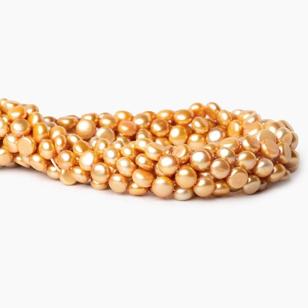 6-7mm Golden Freshwater Pearl Side Drilled Button 15 inch - The Bead Traders