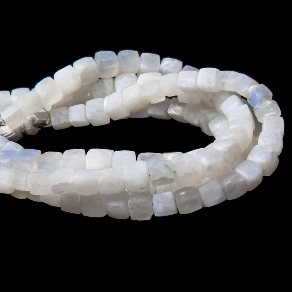 6-7mm Matte Rainbow Moonstone Plain Cubes 7.5 inch 25 beads - The Bead Traders