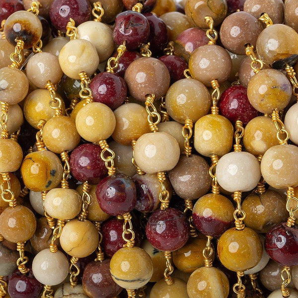 6-7mm Moukaite Jasper plain round Gold plated Chain by the foot 26 beads