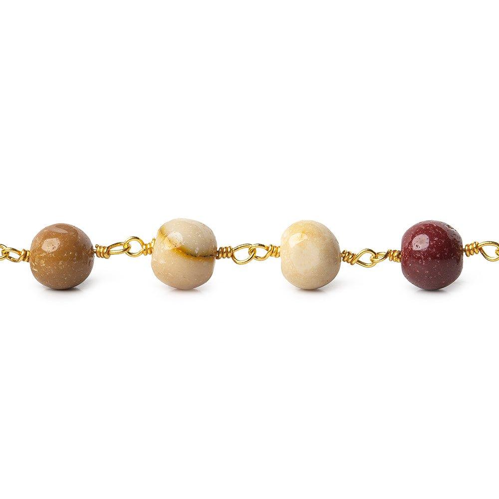 6-7mm Moukaite Jasper plain round Gold plated Chain by the foot 26 beads - The Bead Traders