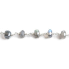 6-7mm Mystic Labradorite faceted rondelle Silver plated Chain by the foot 26pcs - The Bead Traders