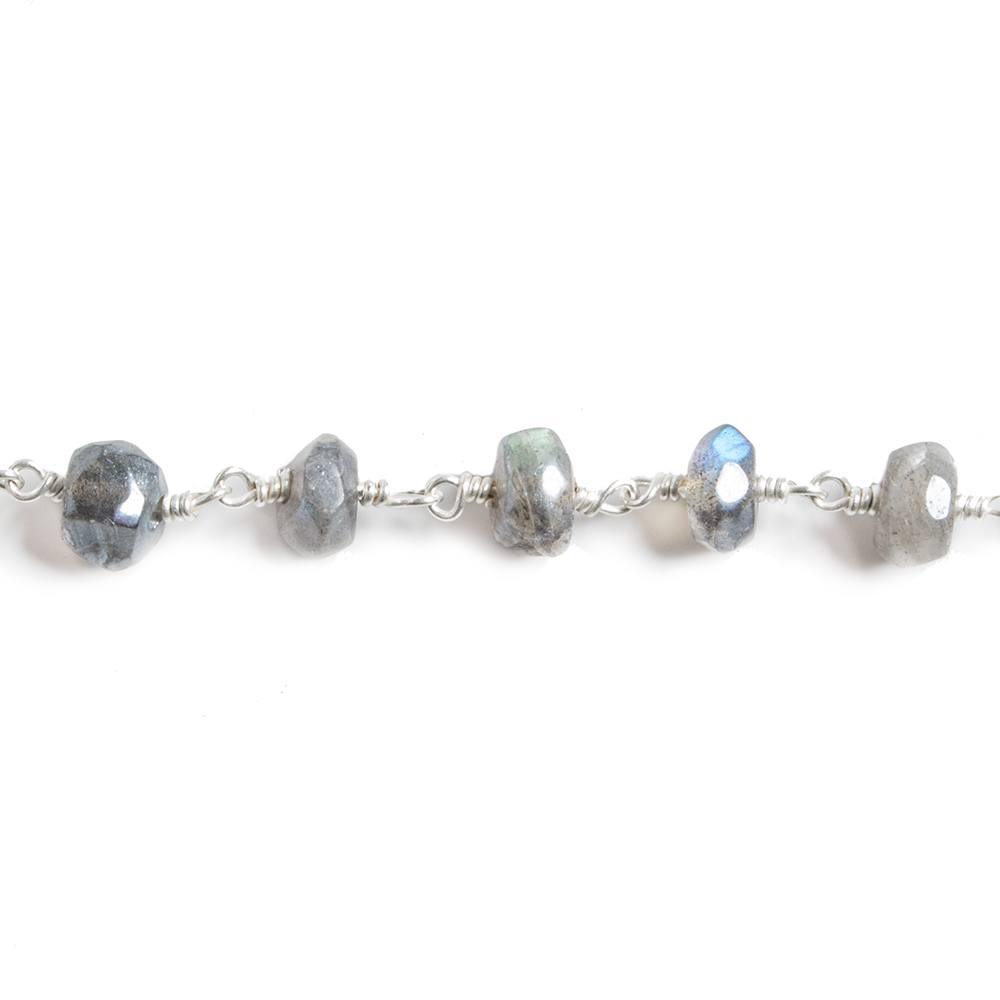 6-7mm Mystic Labradorite faceted rondelle Silver plated Chain by the foot 26pcs - The Bead Traders