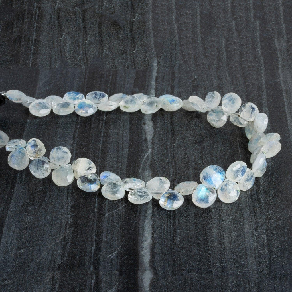 6-7mm Rainbow Moonstone Faceted Hearts 8 inch 52 beads - The Bead Traders