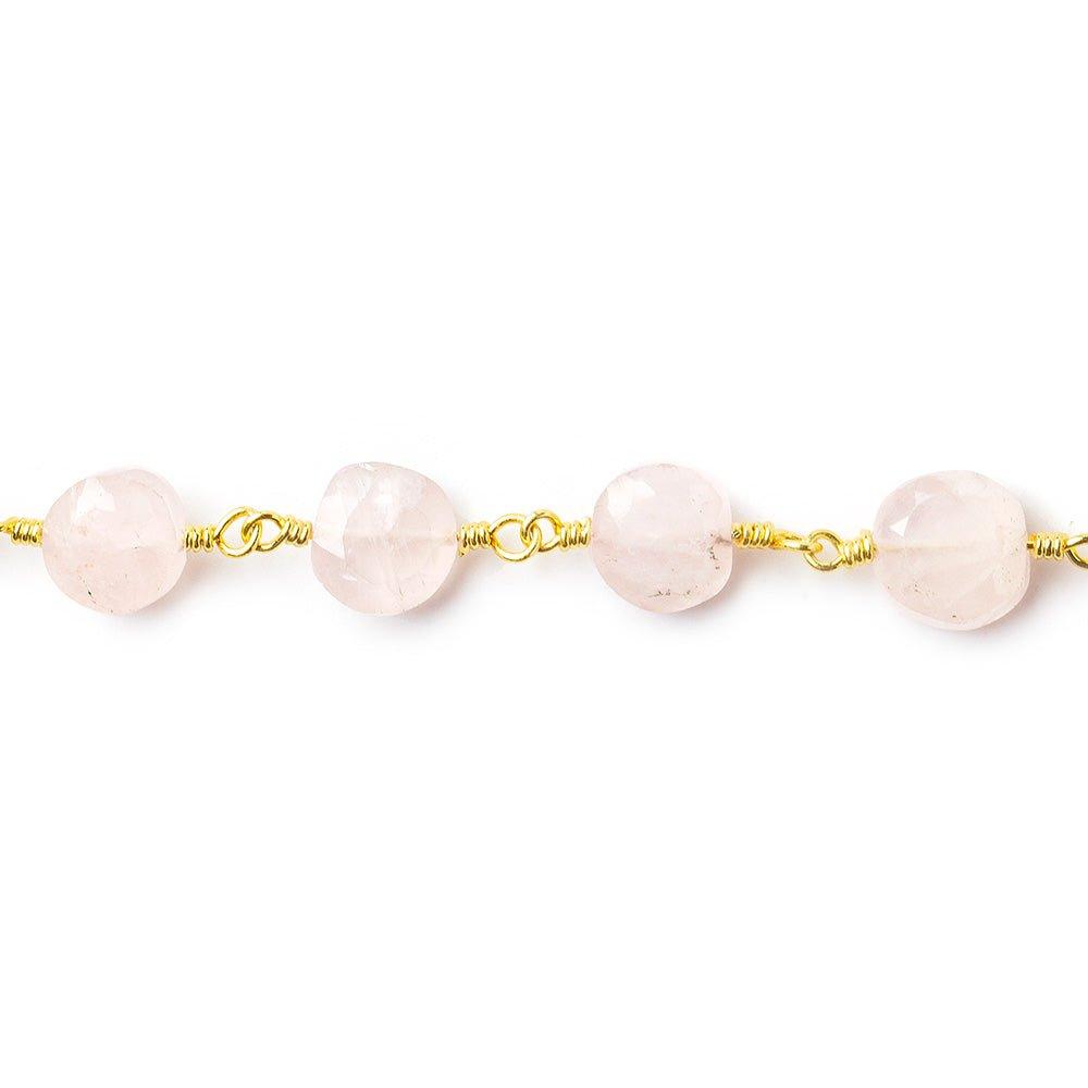 6-7mm Rose Quartz faceted coin Gold plated Chain by the foot 24 - The Bead Traders