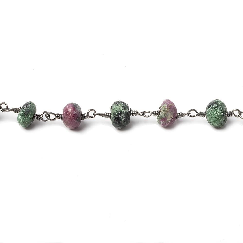 6-7mm Ruby in Zoisite faceted rondelle Black Gold plated Chain by the foot 32 beads - The Bead Traders