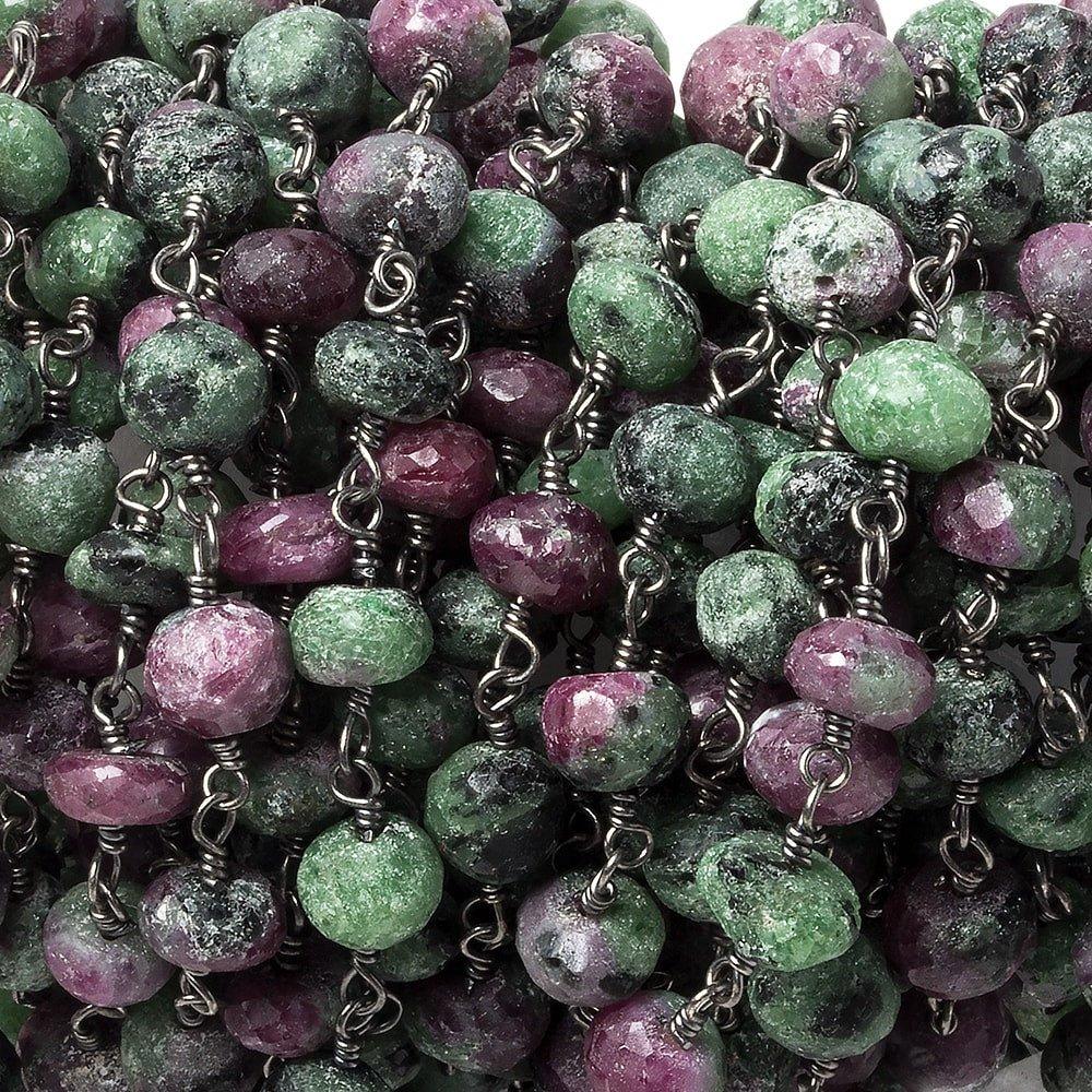 6-7mm Ruby in Zoisite faceted rondelle Black Gold plated Chain by the foot 32 beads - The Bead Traders