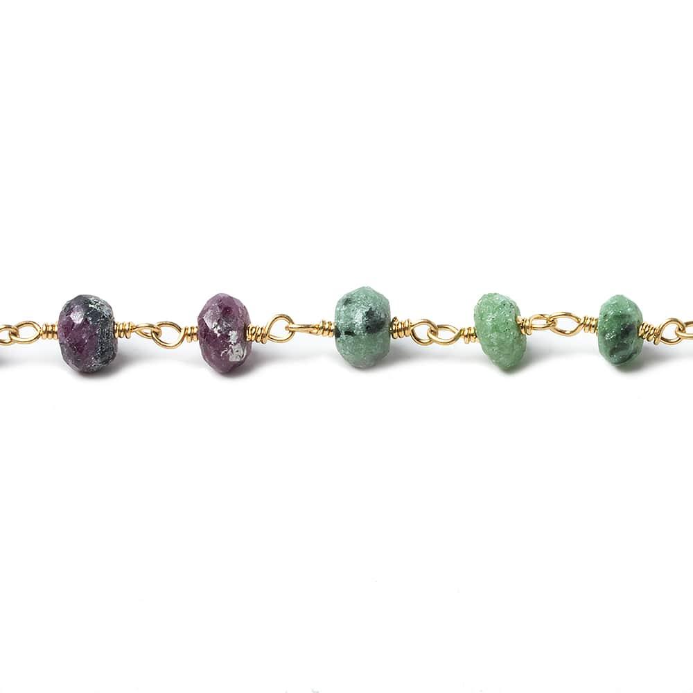 6-7mm Ruby in Zoisite faceted rondelle Gold plated Chain by the foot 32 beads - The Bead Traders