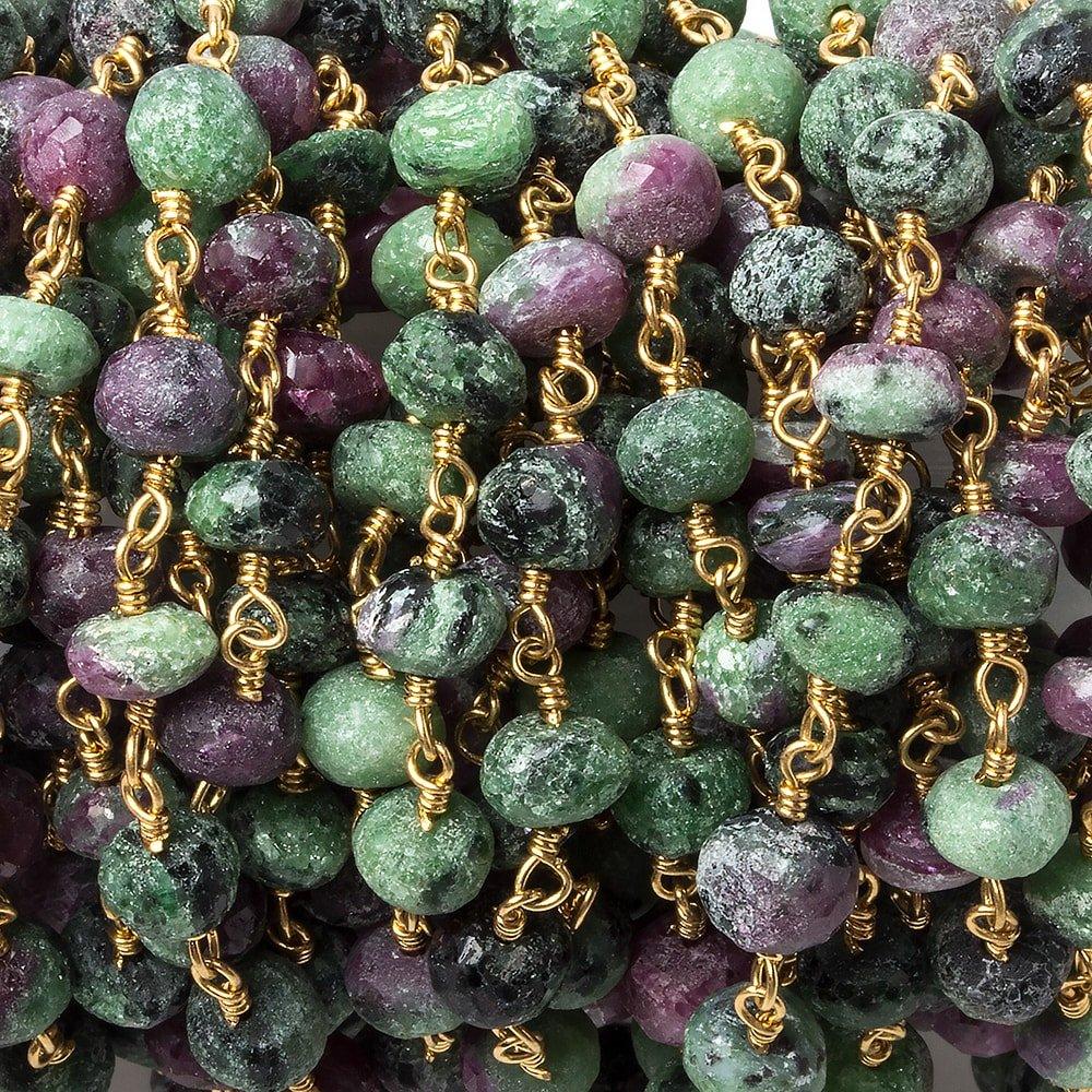 6-7mm Ruby in Zoisite faceted rondelle Gold plated Chain by the foot 32 beads - The Bead Traders