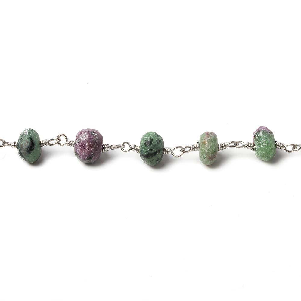 6-7mm Ruby in Zoisite faceted rondelle Silver plated Chain by the foot 32 beads - The Bead Traders