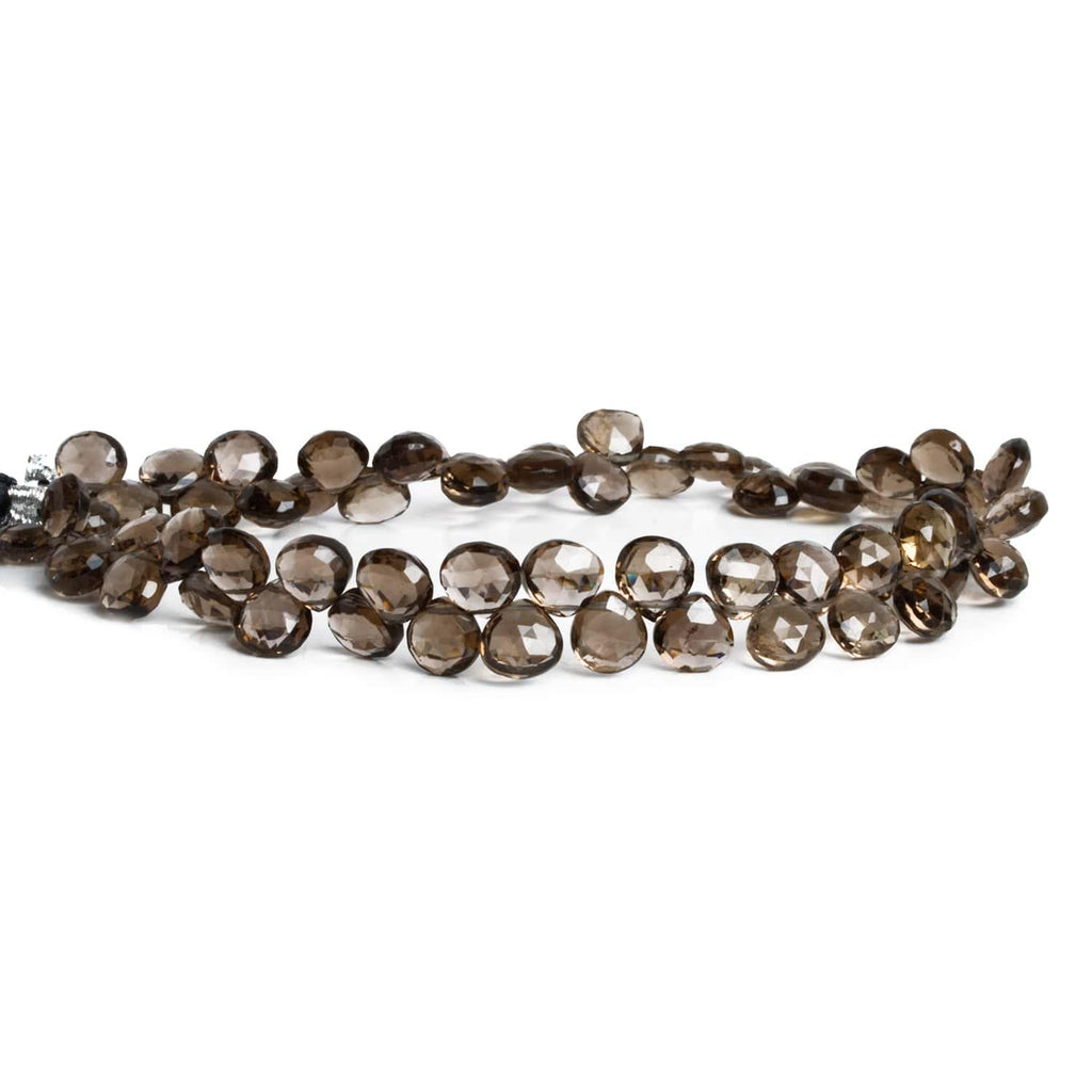 6-7mm Smoky Quartz Faceted Hearts 9 inch 61 beads - The Bead Traders