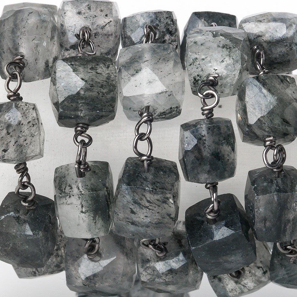 6-7mm Tourmalinated Quartz Faceted Cube Black Gold plated Sterling Silver Chain 22 inch length - The Bead Traders