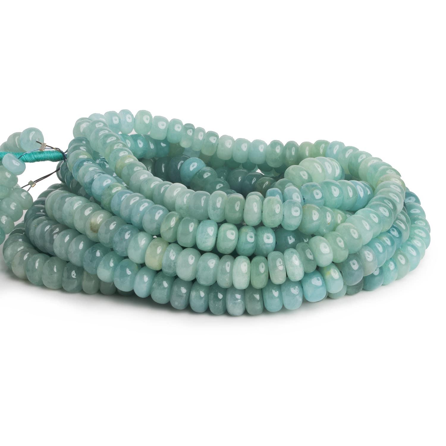 6-8mm Aquamarine Plain Rondelles 16 inch 85 beads - The Bead Traders