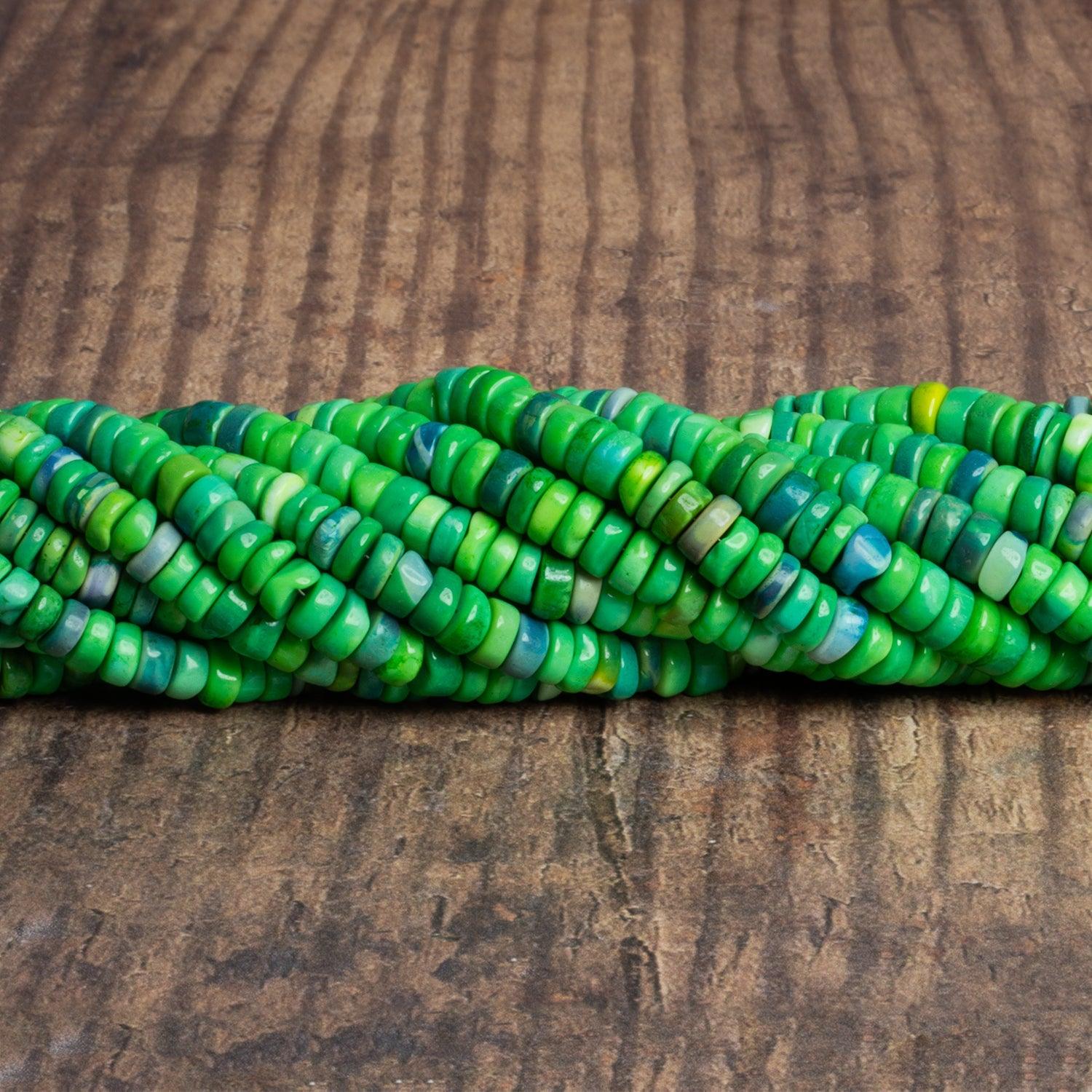 6-8mm Forest Green Opal Plain Heishis 16 inch 135 beads - The Bead Traders